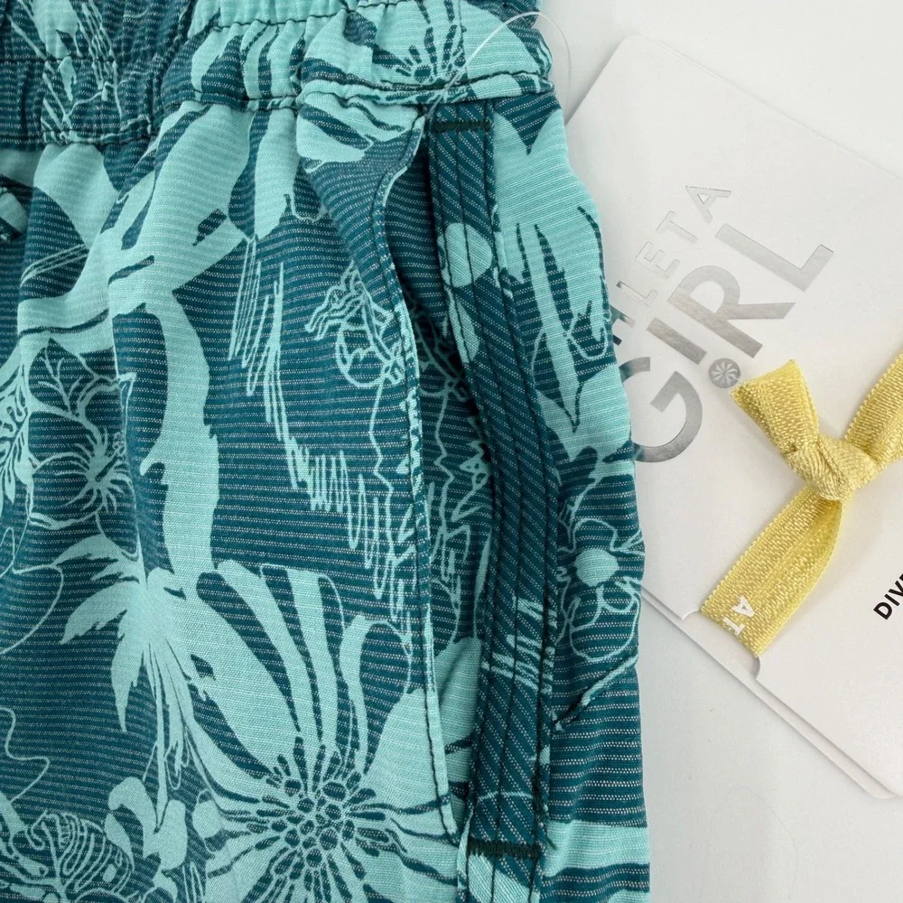 Athleta Girl Dive In Boardshort Floral Print Swim Shorts Teal XS/6 NWT UPF